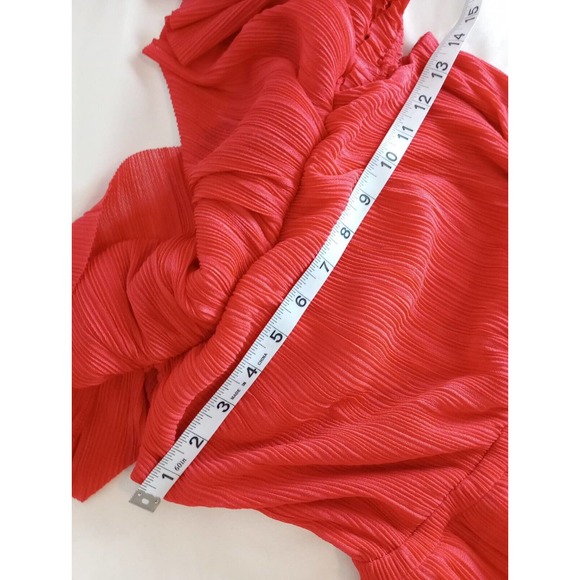 NWT Express Off The Shoulder Ruffle Dress Midi Micro Pleat Chiffon Coral Size XS - Picture 7 of 9